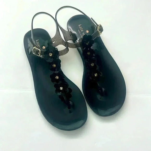 Kate Spade Farrah Shiny Rubber Jelly Sandals Black Women's Size 8 - Picture 1 of 6